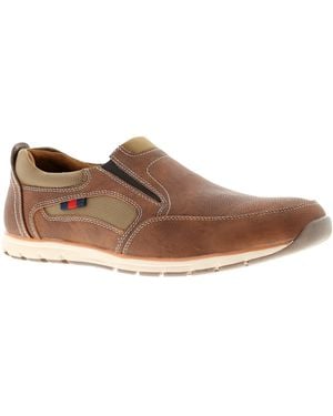 Dr Keller Grained Brushed Pu Lifestyle Twin Gusset Shoe Mesh Inlays And Heel Counter Overlaid Mud Guard M - Brown