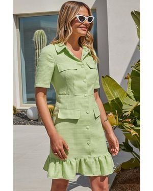 Sosandar Spring Boucle Ruffle Hem Dress - Green