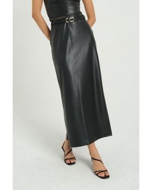 Hiccup Faux Leather Mid Rise Maxi Skirt With A Belt - Black