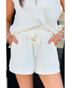Azura Exchange Textured Half Zip Tank Top Drawstring Shorts Set - White