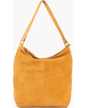 Assots London 'Tina' Suede Real Leather Unlined Slouchy Shopper Tote Bag - Orange