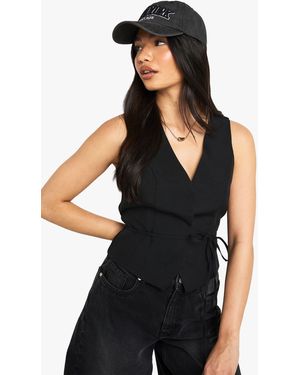 Boohoo Tie Waist Tailored Waistcoat - Black