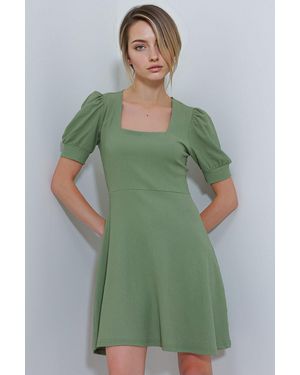 Bigdart Textured Square Collar Mini Knit Dress - Green