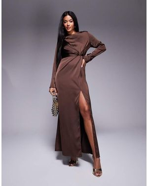 In The Style X Hannah Satin Twist Detail Maxi Dress - Brown