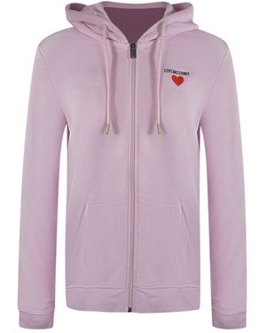 Moschino Love Heart Logo Zip Hoodie Cotton - Purple