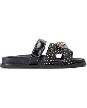 Kurt Geiger Patent Leather Eagle Stud Cut Out Sdl Sandals - Black