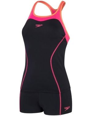 Speedo Solid Patterned Halter Neck Tankini Swimsuit - Blue