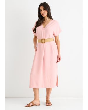 Gini London Blush Air Flow Belted Oversized Dress - Pink