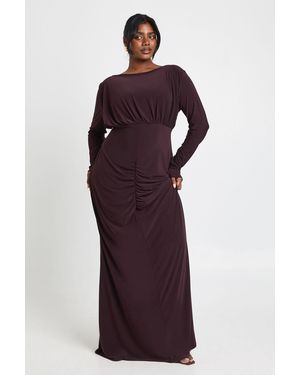Boohoo Plus Slinky Ruched Detail Maxi Dress - Purple