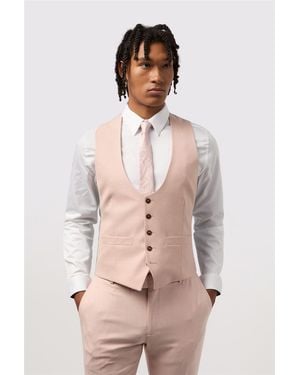 Antique Rogue Single Breasted Five Button V-Neck Slim Fit Suit Waistcoat - Pink