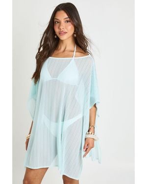 Boohoo Sheer Mesh Cape Beach Dress - Blue