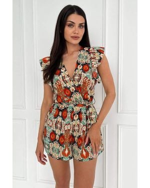 AX Paris Multi Abstract Print Wrap Top Playsuit - Multicolour