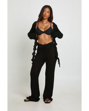 Boohoo Lettuce Edge Sheer Knitted Trouser - Black
