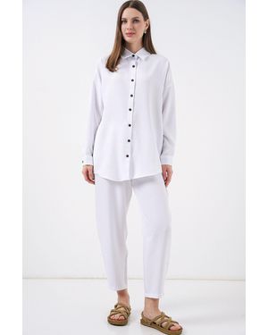 Bigdart Linen Blend Long Sleeve Shirt And Trousers Co-Ord Set - White