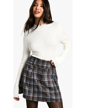 Boohoo Check Print Pleated Mini Skirt - White
