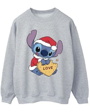 Disney Ladies Lilo And Stitch Christmas Love Biscuit Sweatshirt (Sports) - Grey