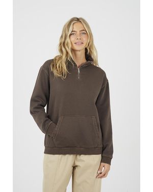 Brave Soul Quarter Zip Funnel Neck Sweatshirt - Brown
