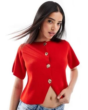 ASOS Compact Knit Short Sleeve Cardigan - Red