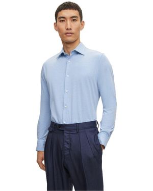 BOSS Regular Fit Long Sleeve Point Collar Shirt - Blue