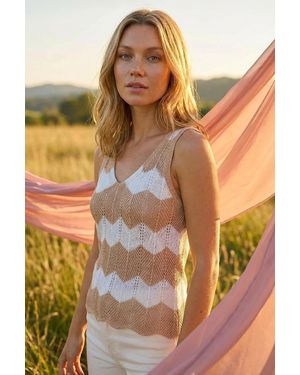 Roman Chevron Stripe Knit Top - White