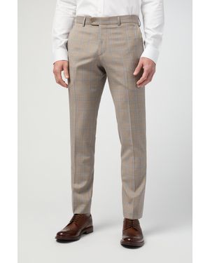 Alexandre Silver Label Tailored Fit Italian Oatmeal Check Trousers - Grey