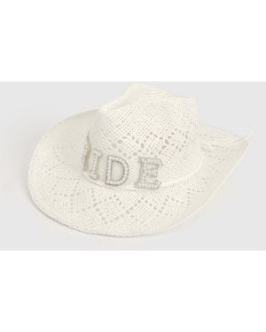 Boohoo Beaded Bride Straw Western Cowboy Hat - Natural