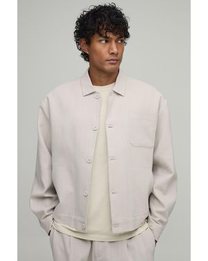 BoohooMAN Tailored Oversized Linen Look Co-Ord Harrington Jacket - Grey