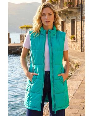 Roman Quilted Zip Detail Longline Gilet - Blue