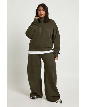 Boohoo Plus Washed Funnel Neck Sweatshiirt Tracksuit - Green