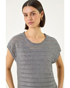 Roman Sequin Stripe Knitted Top - Grey