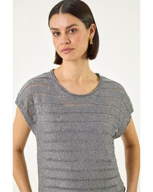 Roman Sequin Stripe Knitted Top - Grey