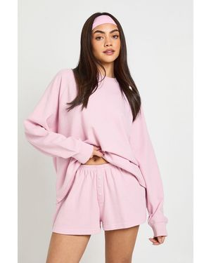 Boohoo Waffle Henley Shorts - Pink