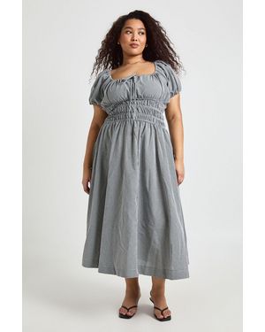 Boohoo Plus Gingham Shirred Waist Midaxi Dress - Grey