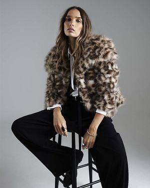 River Island Jacket Leopard Print Faux Fur - Black