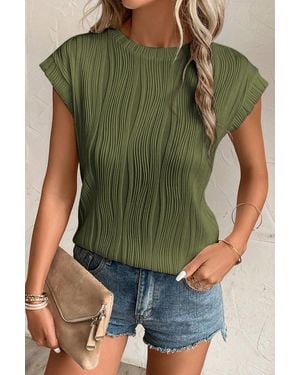 Azura Exchange Jungle Wavy Texture Cap Sleeve Top - Green