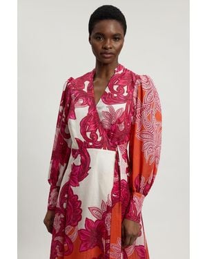 Karen Millen Petite Baroque Balloon Sleeve Maxi Dress - Red