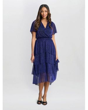 Gina Bacconi Cheri Metallic Knit Tiered Dress - Blue