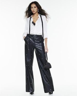 River Island Trousers Faux Leather Pearl Embellished Pu - Blue