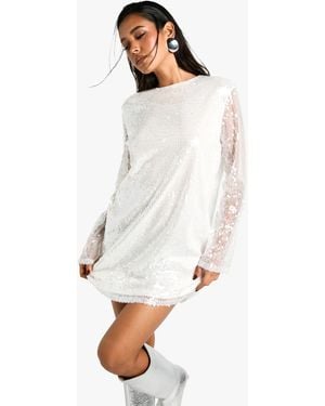 Boohoo Oversized Sequin Shift Dress - White