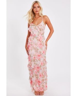 Quiz Chiffon Floral Maxi Dress - Pink