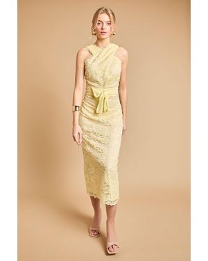Oasis Embroidered Mesh Lace Halterneck Midi Dress - Natural
