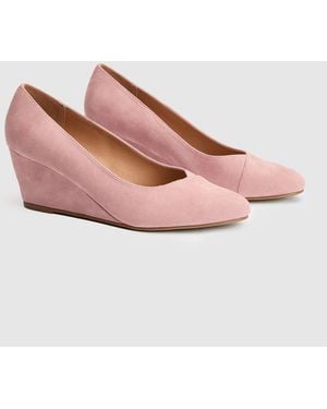 Wallis Wide Fit Daisy Almond Toe Mid Wedge Court Shoes - Pink