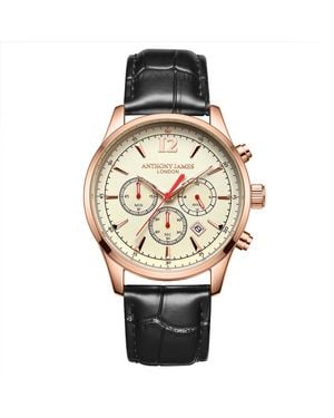 Anthony James Hand Assembled Classic Chronograph Rose Leather - White