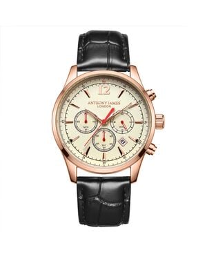 Anthony James Hand Assembled Classic Chronograph Rose Leather - White