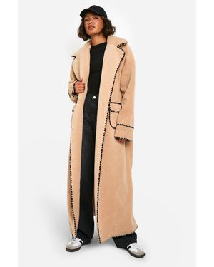 Boohoo Tall Longline Blanket Stitch Teddy Jacket - White