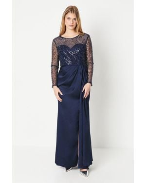 Debut London By Coast Long Sleeve Satin Skirt Prom Dress - Blue