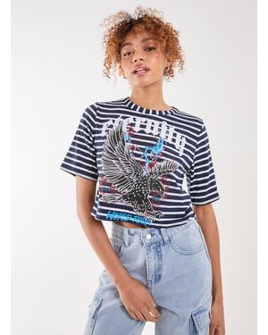 Pink Vanilla Striped Printed Graphic Tee - Blue