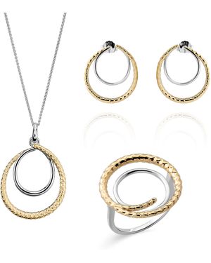 Orphelia 'bastien' Dames 925 Sterling Zilveren Set: Ketting + Oorbellen + Ring - Metallic