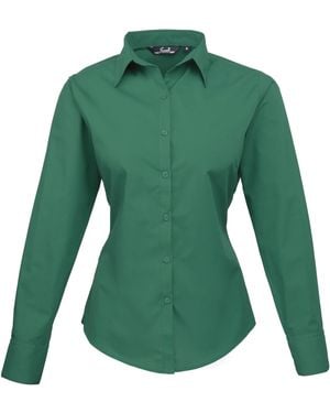 PREMIER Ladies Poplin Long Sleeve Blouse Plain Work Shirt - Green