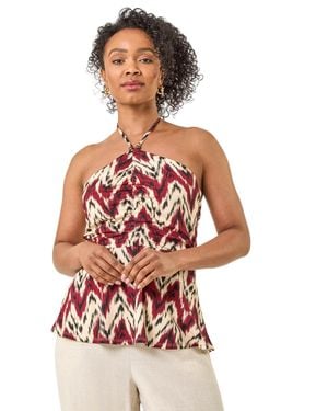 Roman Petite Abstract Halter Neck Stretch Top - White